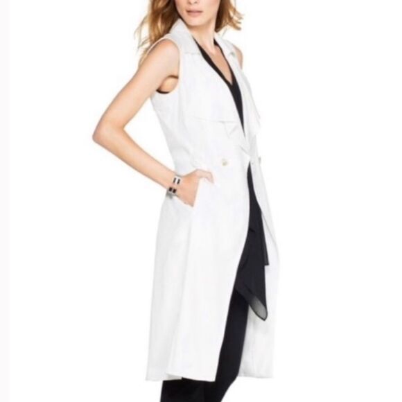 White House Black Market luster twill white sleeves trench coat size medium NWT - Picture 3 of 12